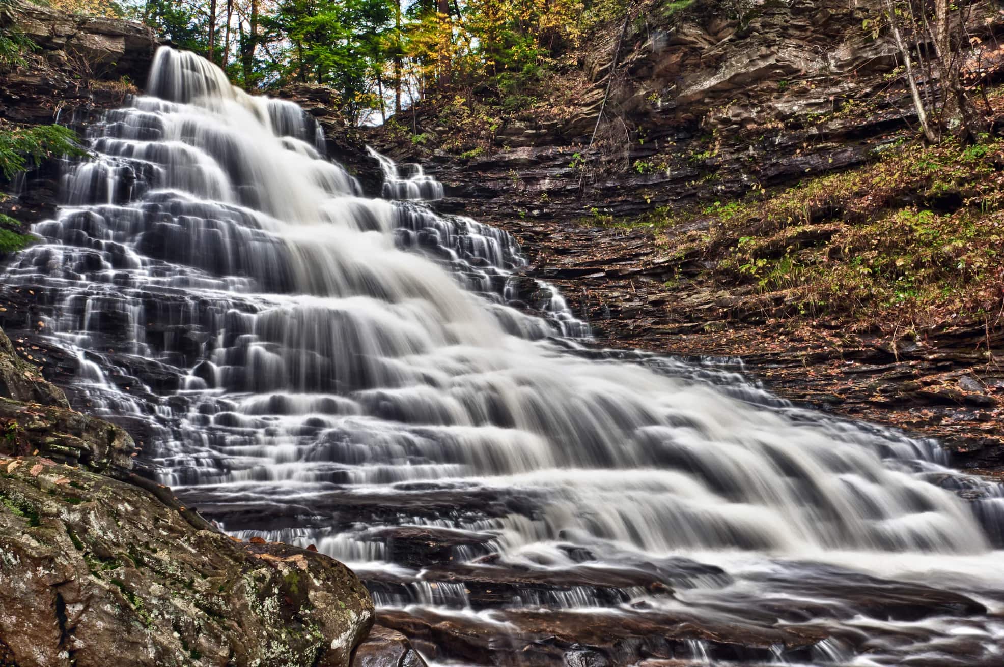 Cascading waterfalls caught in motion at Ricketts Glen State Park.