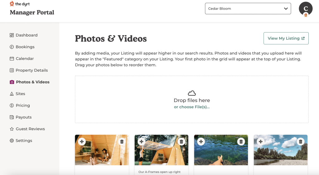 Upload photos and videos of your property