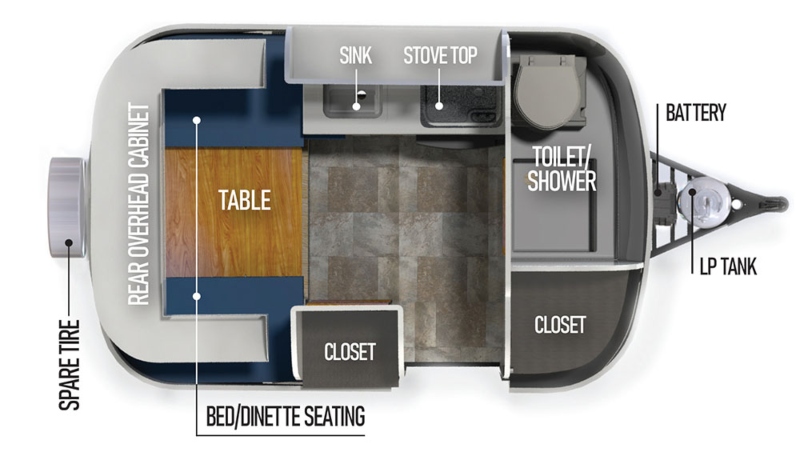 Teardrop Camper With a Bathroom Scamp 13 Floorplan