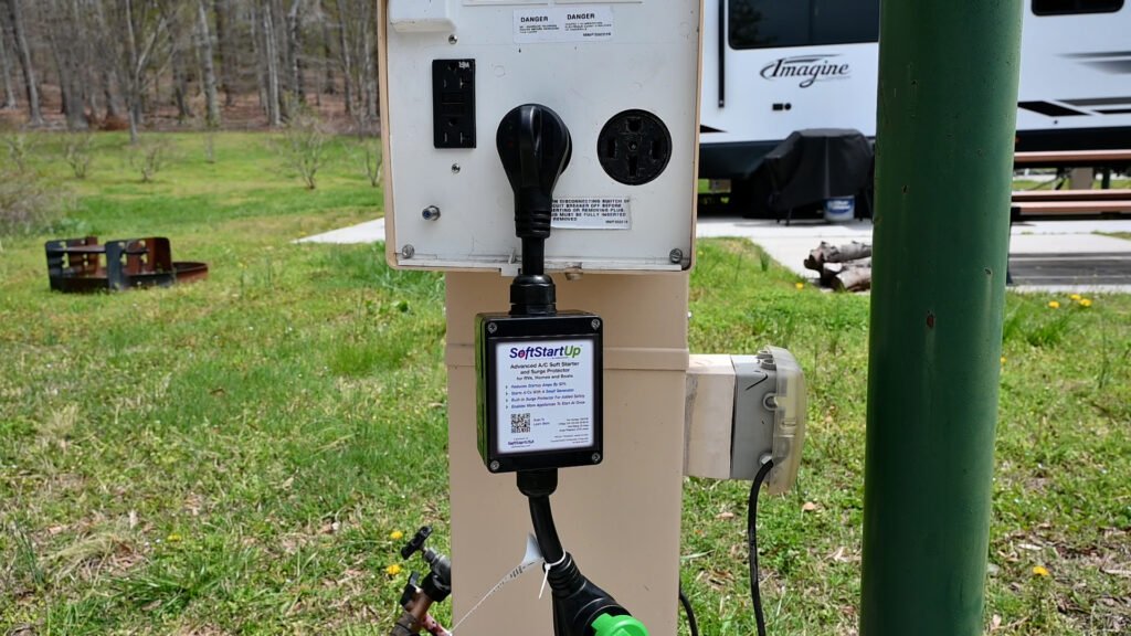 SoftStartUp plugged into a campground pedestal