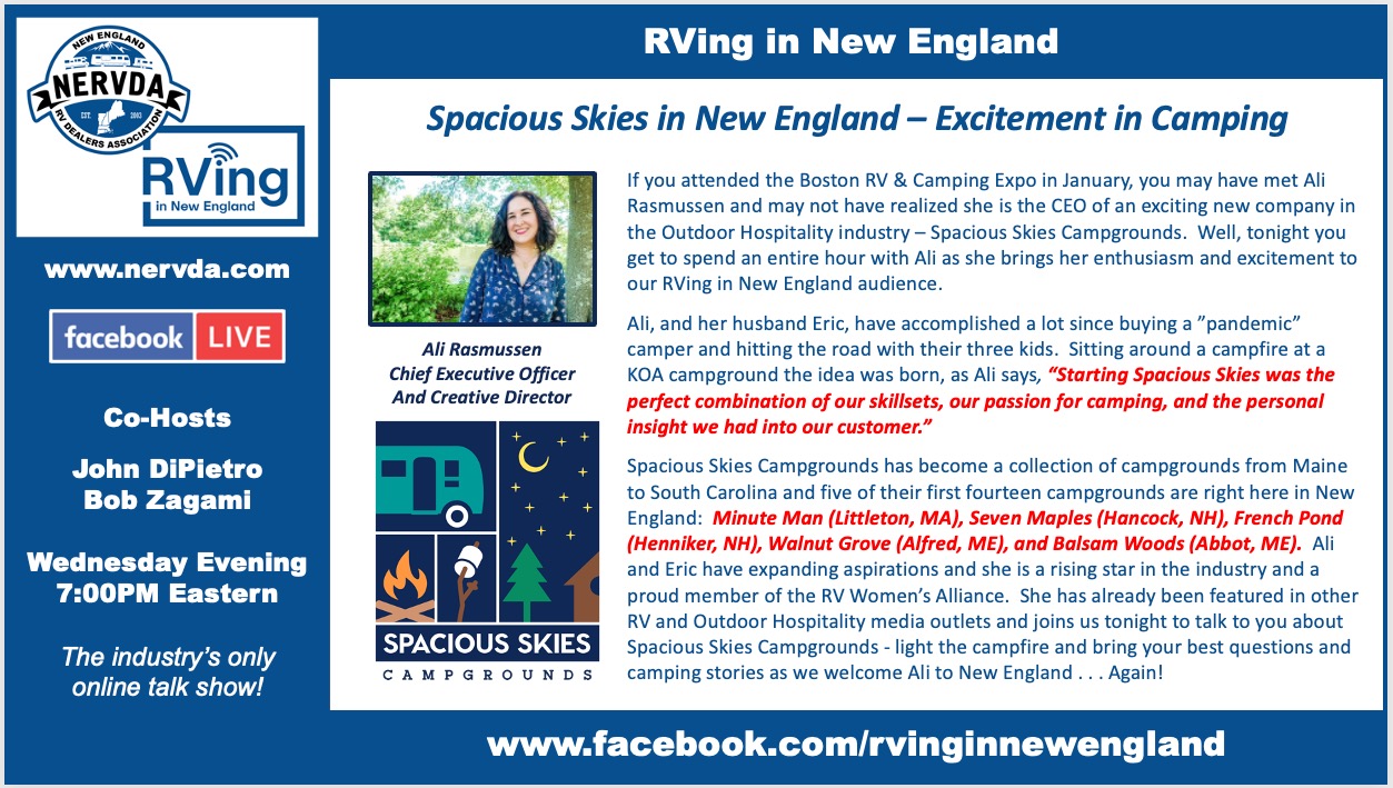 ‘RVing in New England’ Welcomes Spacious Skies CEO