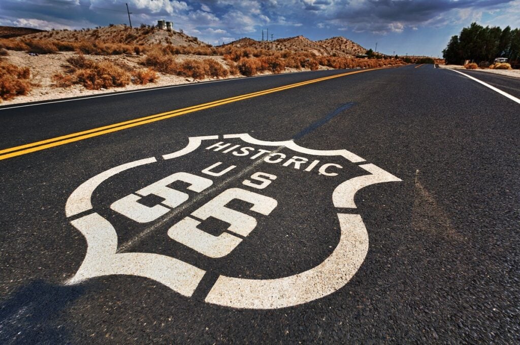 "Historic US 66" painted on a highway