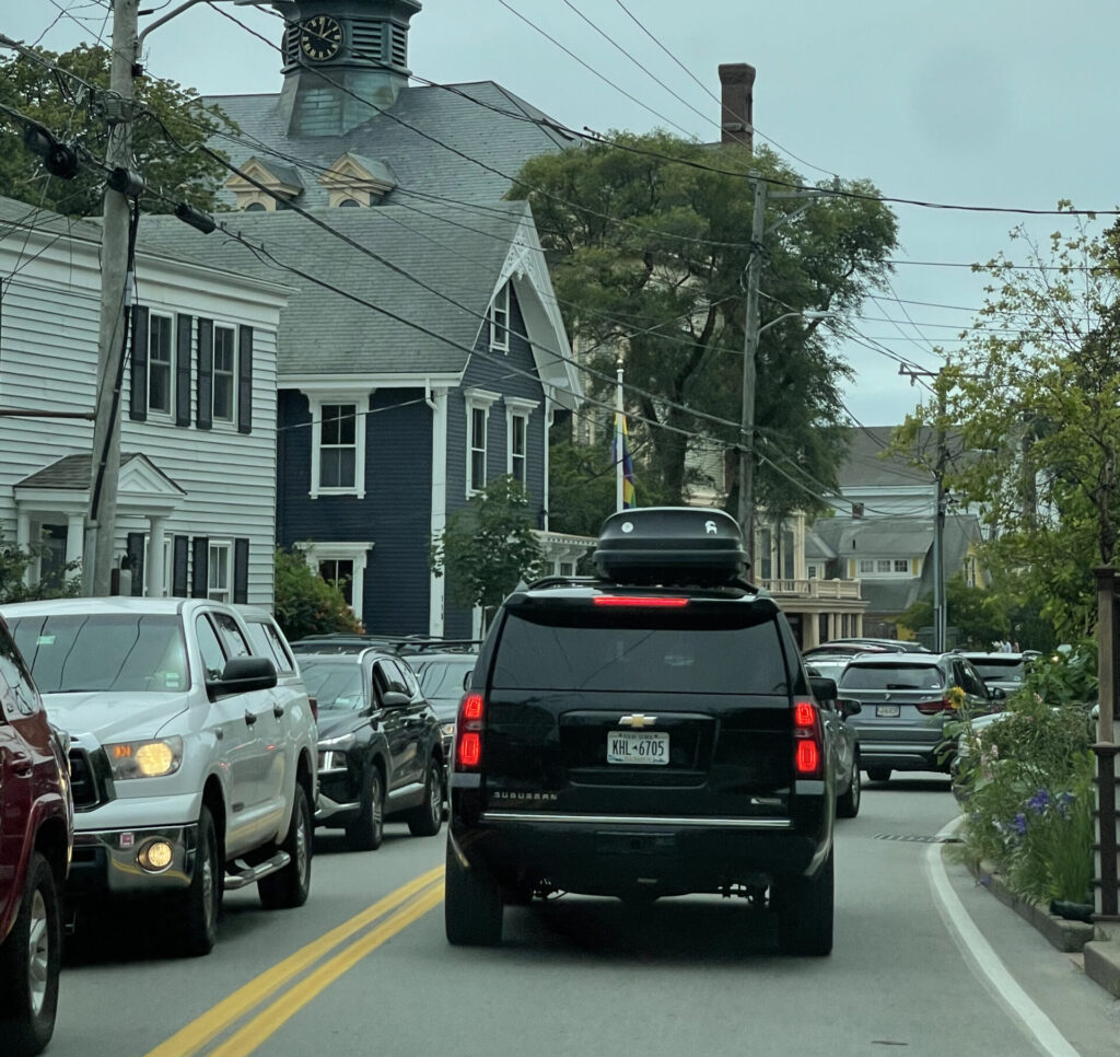 a crowded narrow road with heavy traffic limits access by a Class A motorhome