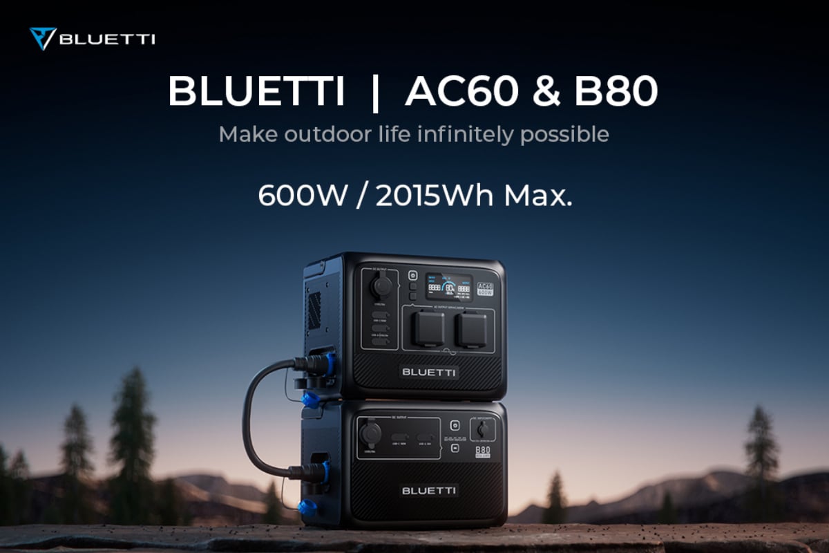 poster displaying increased capabilities when BLUETTI's AC60 power station is combined with B80 power bank 