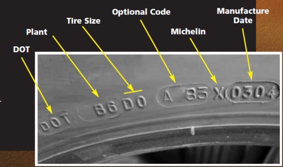 Tire sidewall with DOT codes explained for new motorhome tires