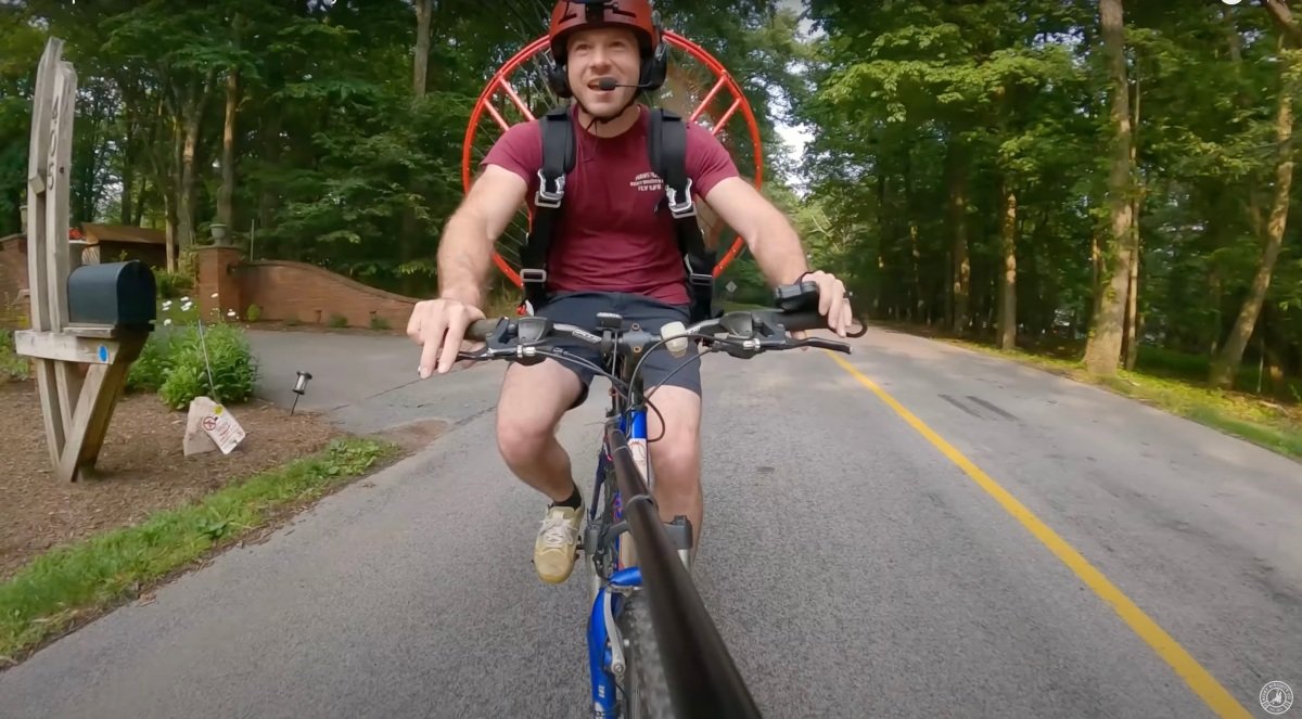 WATCH: Man Uses Paramotor on a Bicycle 