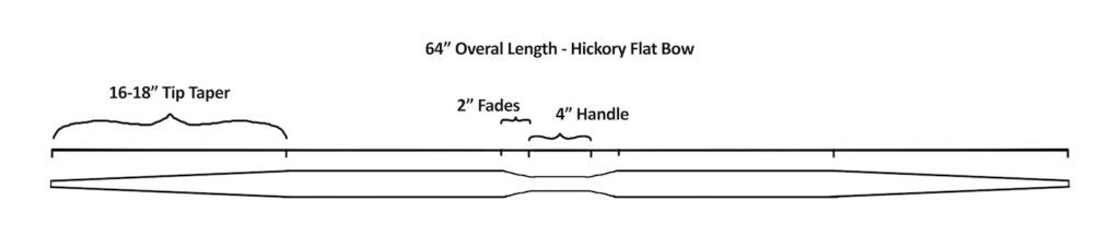 A sketch of a hickory bow and its dimensions