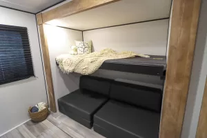 The private rear bunk doubles as a lounge space.