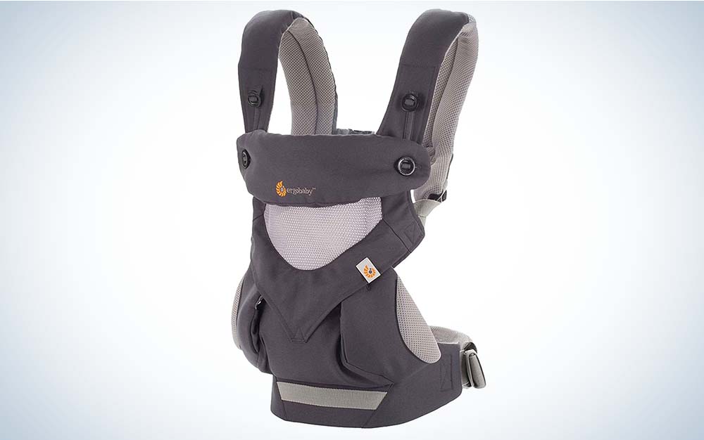 A black best baby carrier for hiking