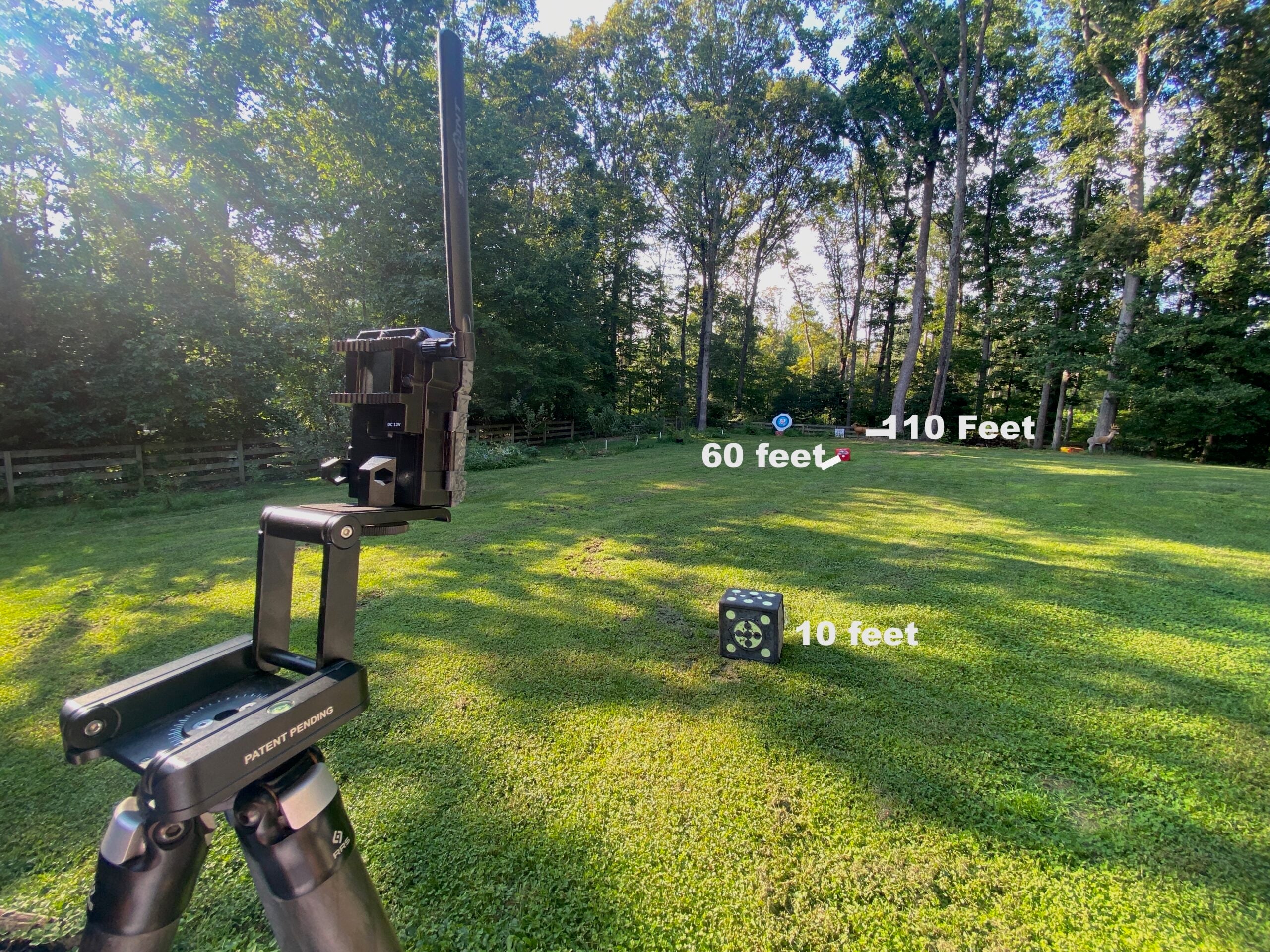 Our setup for testing trail cameras.