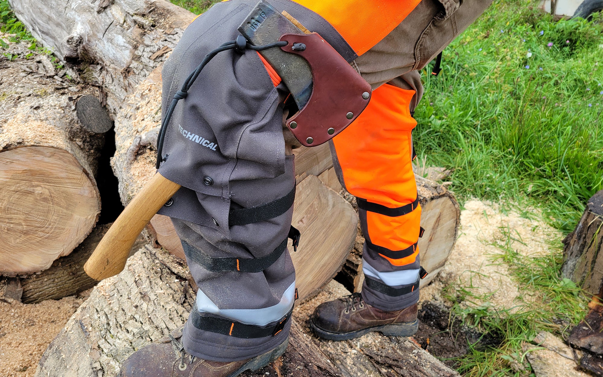 Author wears chainsaw chaps.