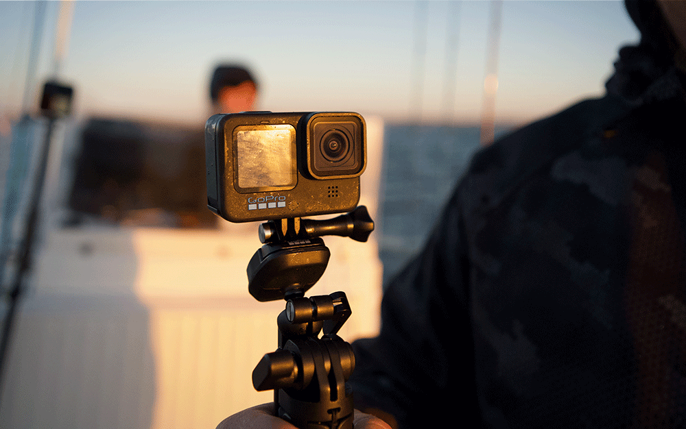 The GoPro Hero 9 mounted on a boat