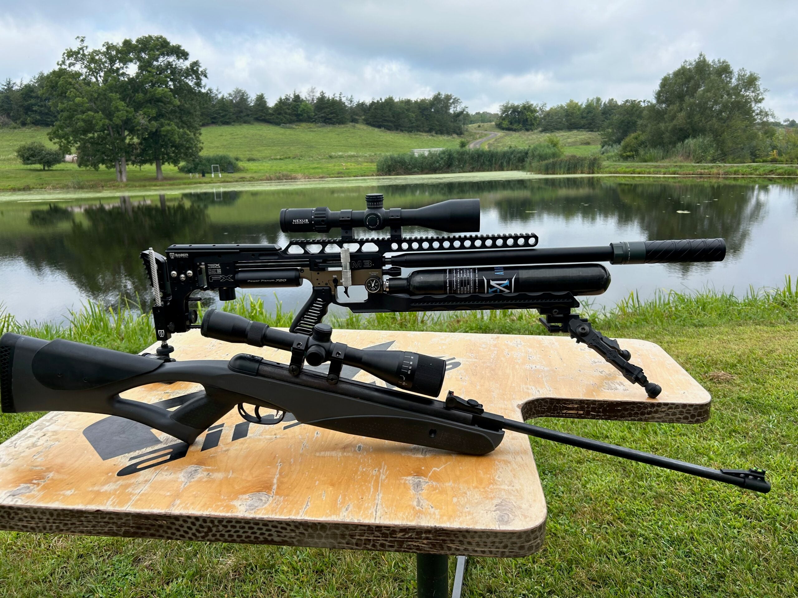 A break-barrel spring gun and a modern PCP air rifle