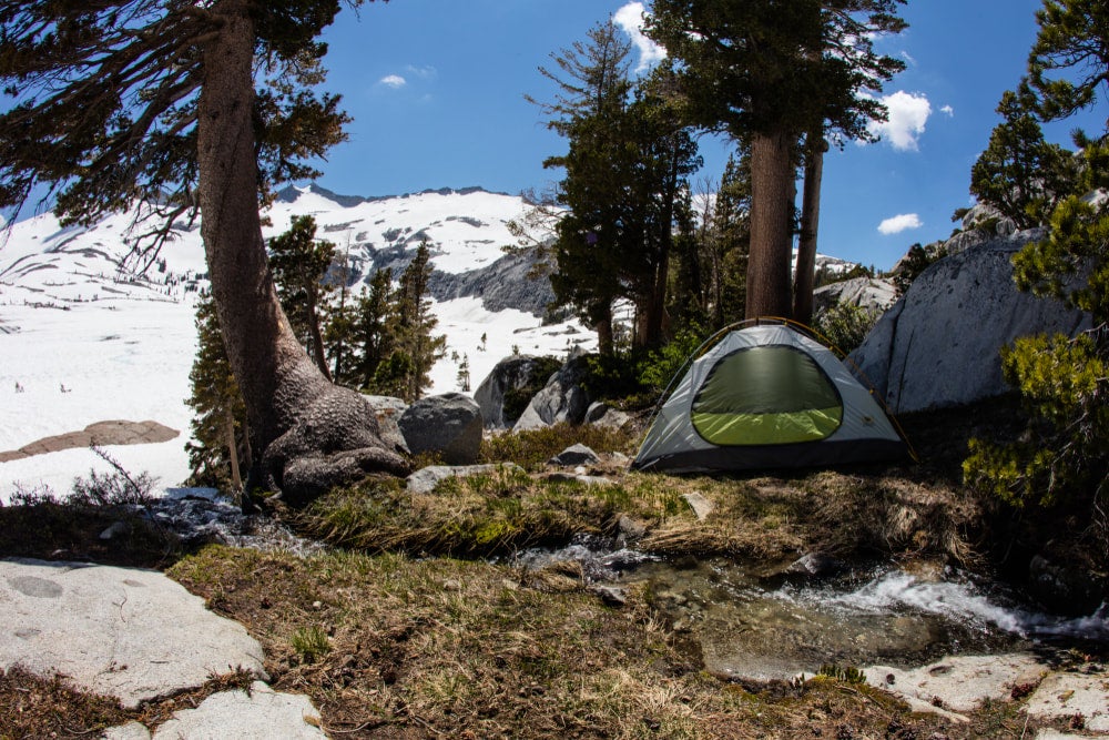 a tent on a mountain campsite in california