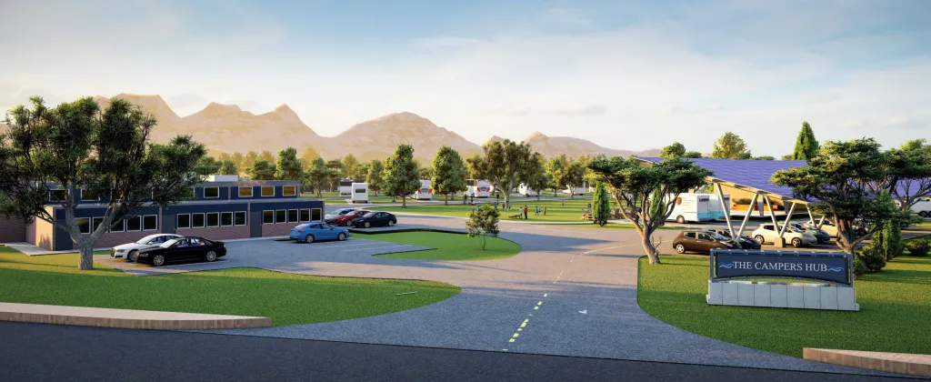 Rendering of the entrance to The Campers Hub campground.