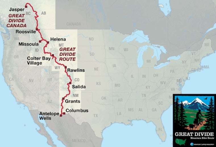 the great divide bike route on a map of the united states