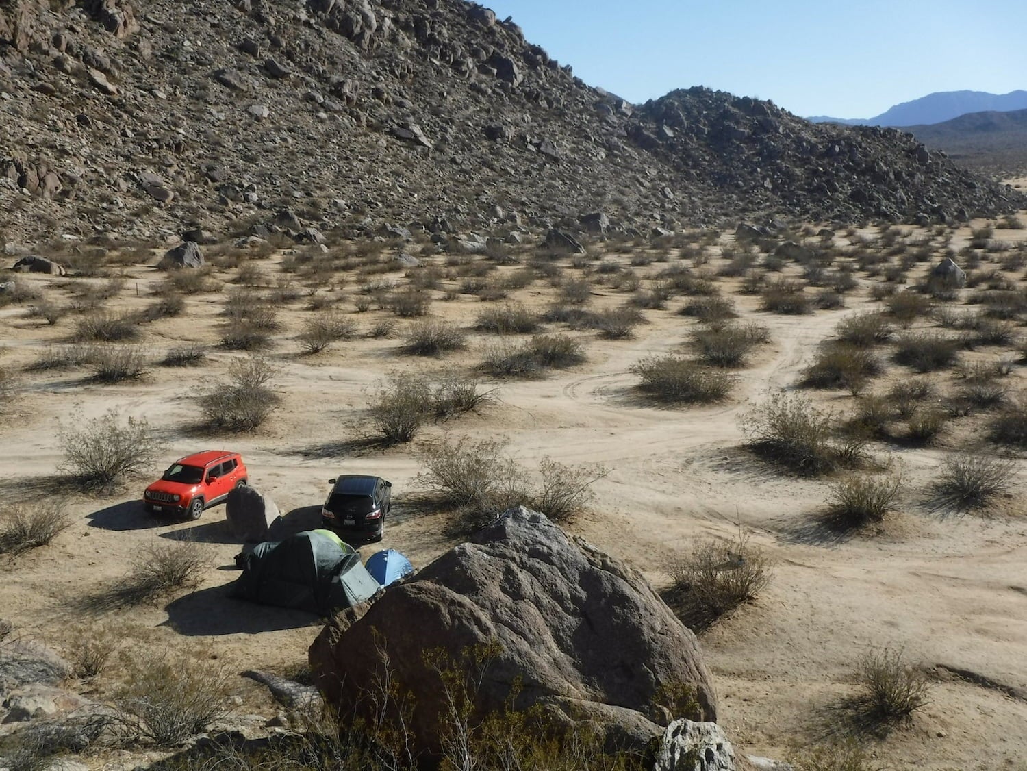 cars camped on the desert floor