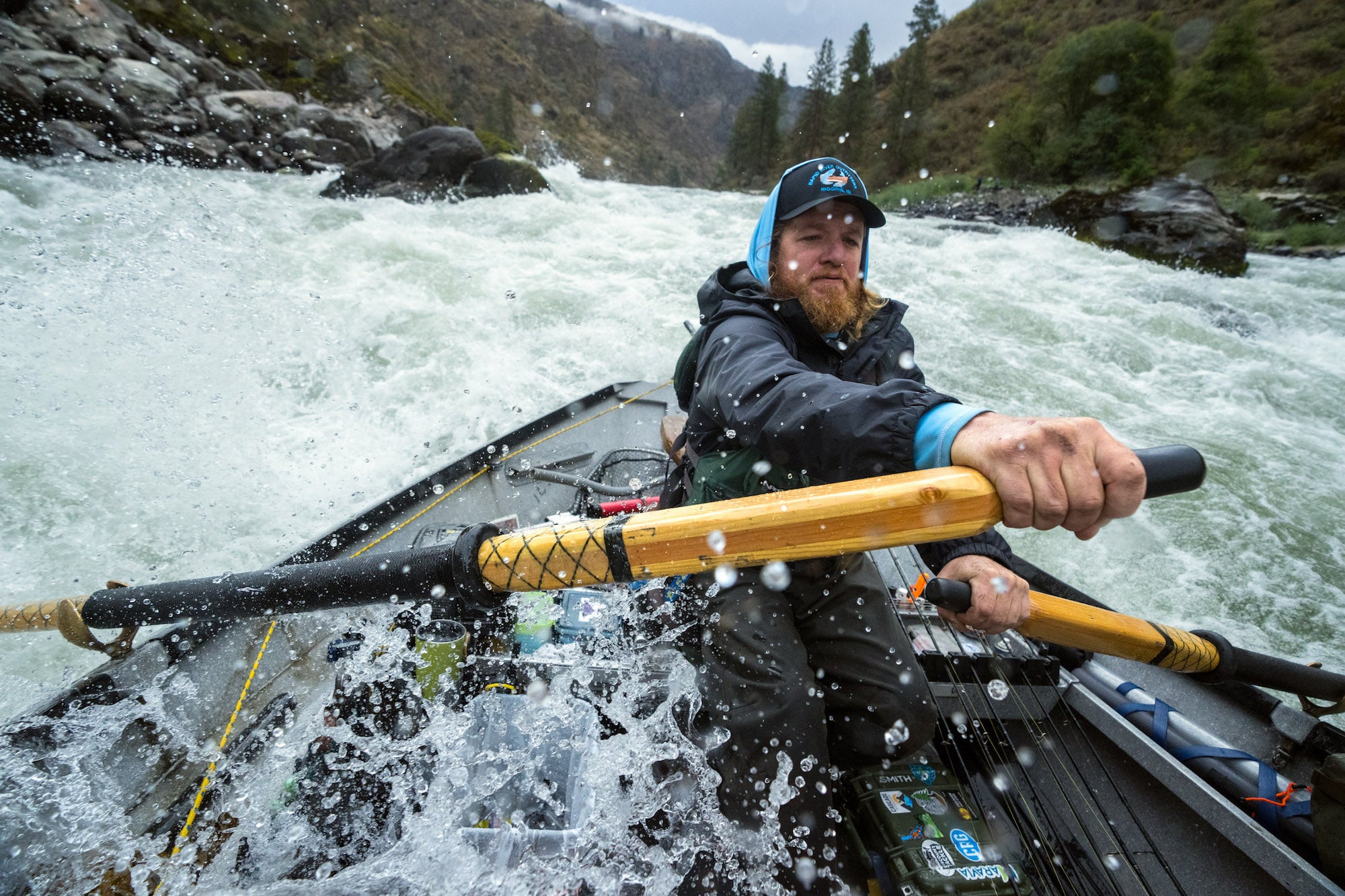 Ben Brault rows through "Snow Hole" on the lower Salmon.