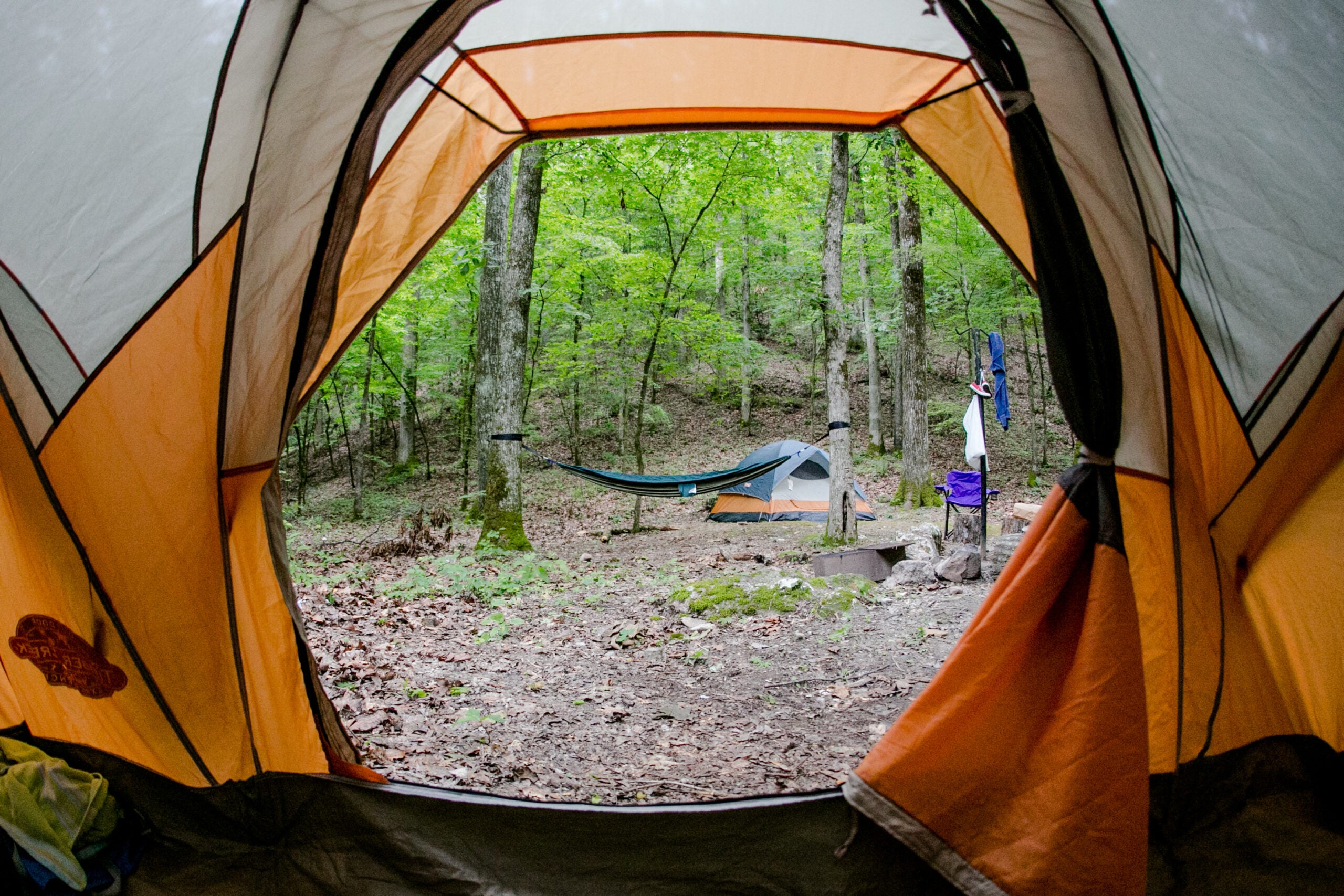 Ouachita National Forest tent view of campsite