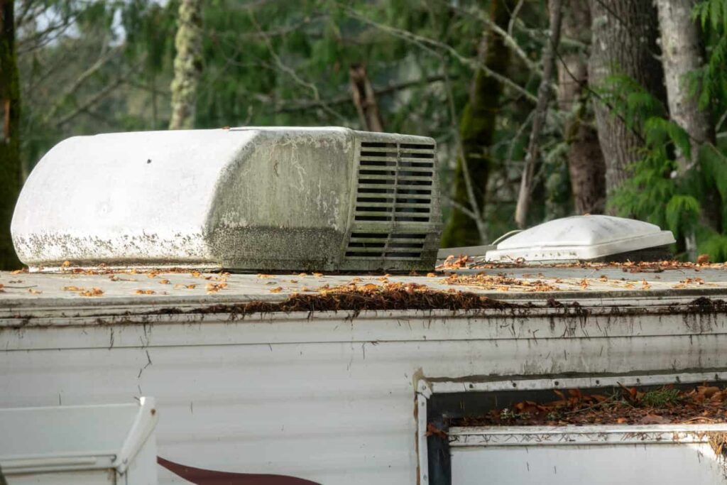 Mold forming on an RV roof and around an RV slide out.