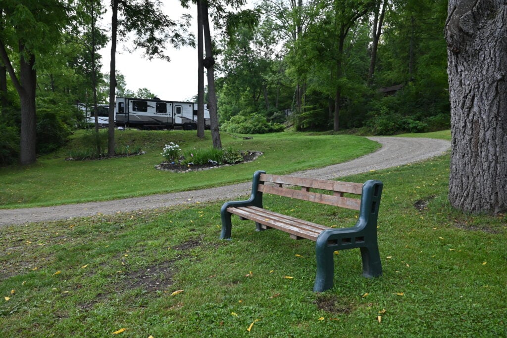 bench and RV, image for selling your RV and settle down tips