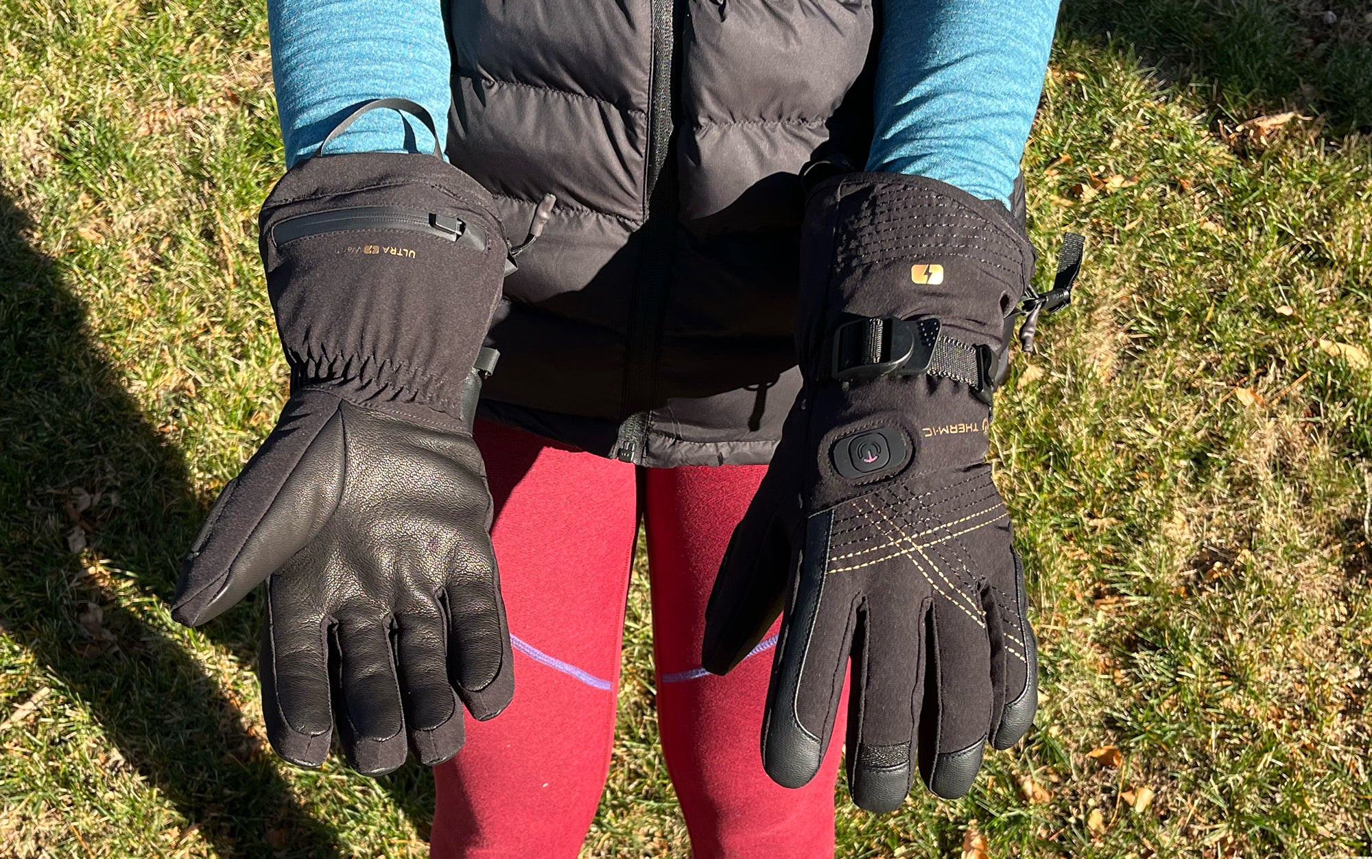 heated gloves on hands