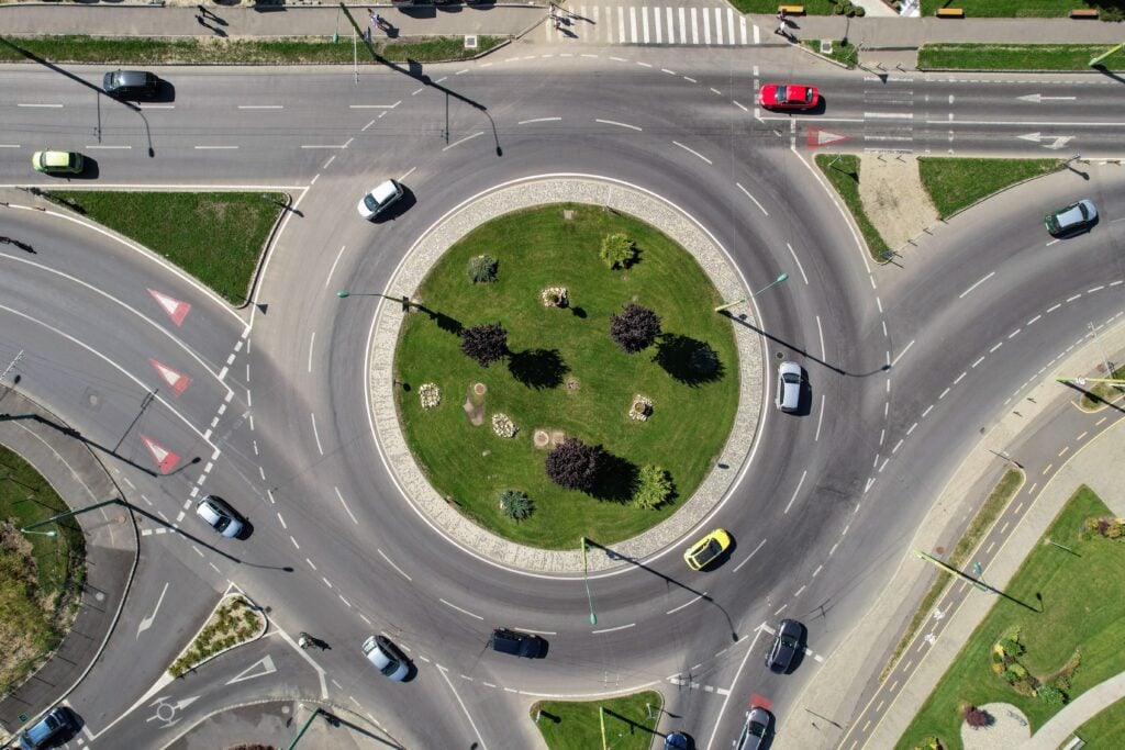 Example of a multi-lane, modern roundabout.