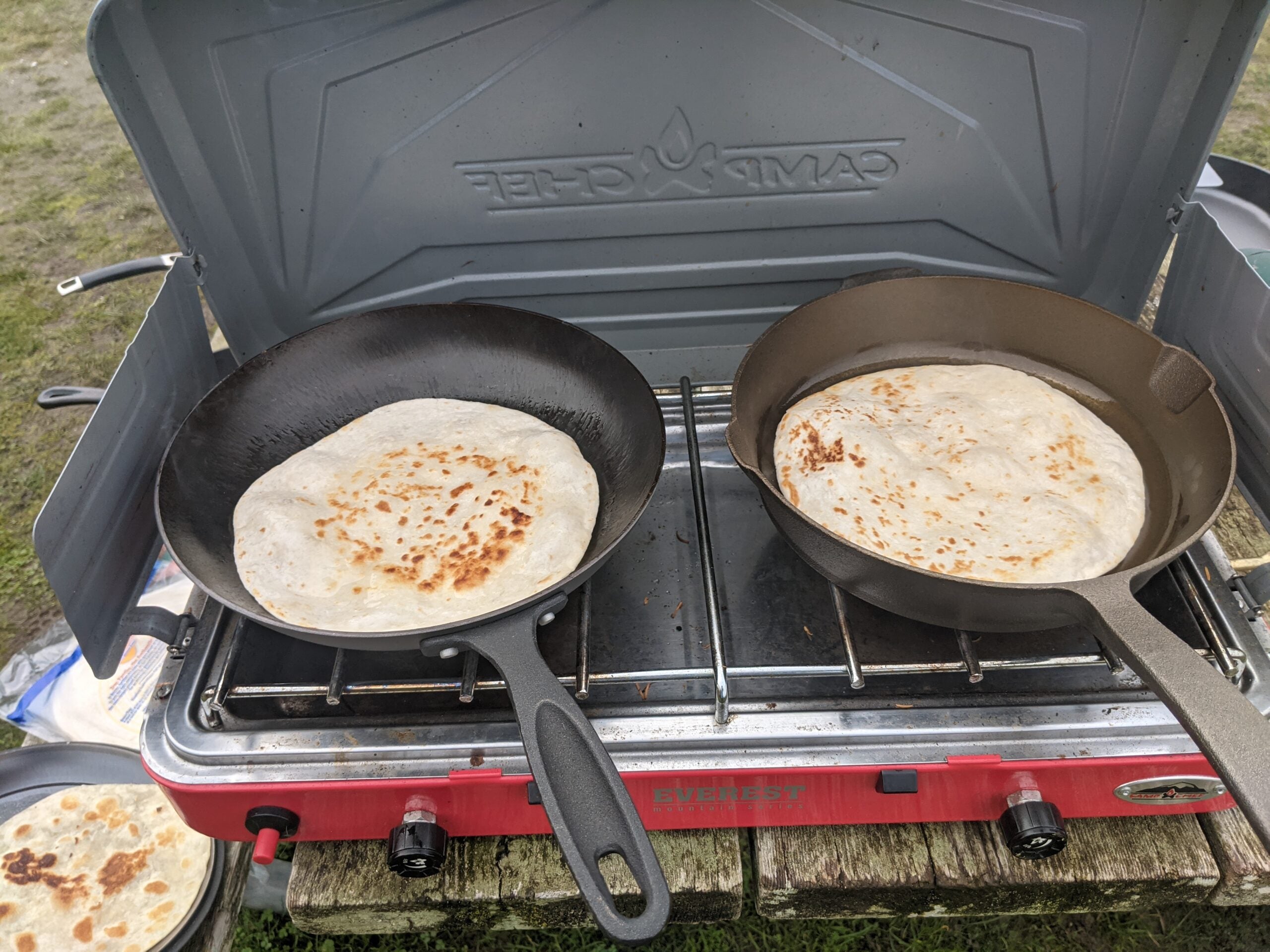 Testing the best cast iron skillets for camping. 