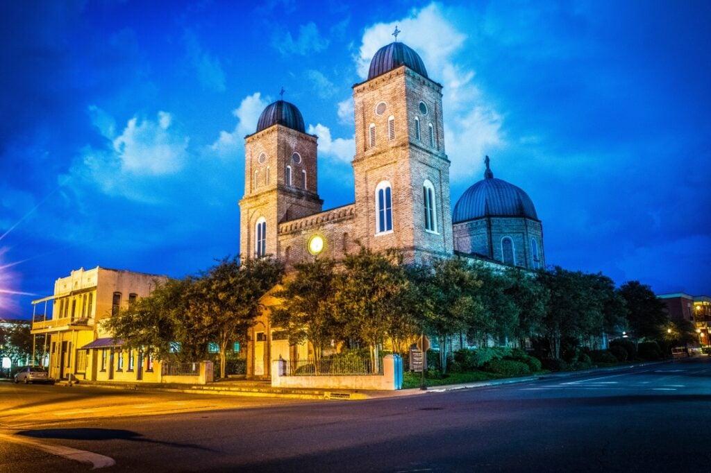 The exterior of the Minor Basilica in Natchitoches, Louisiana.