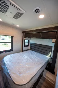 The rear slideout houses a queen-size bed.