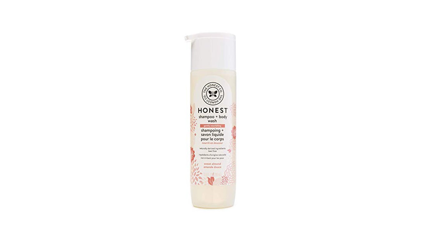 Pink floral pump bottle of Honest Shampoo & Body Wash