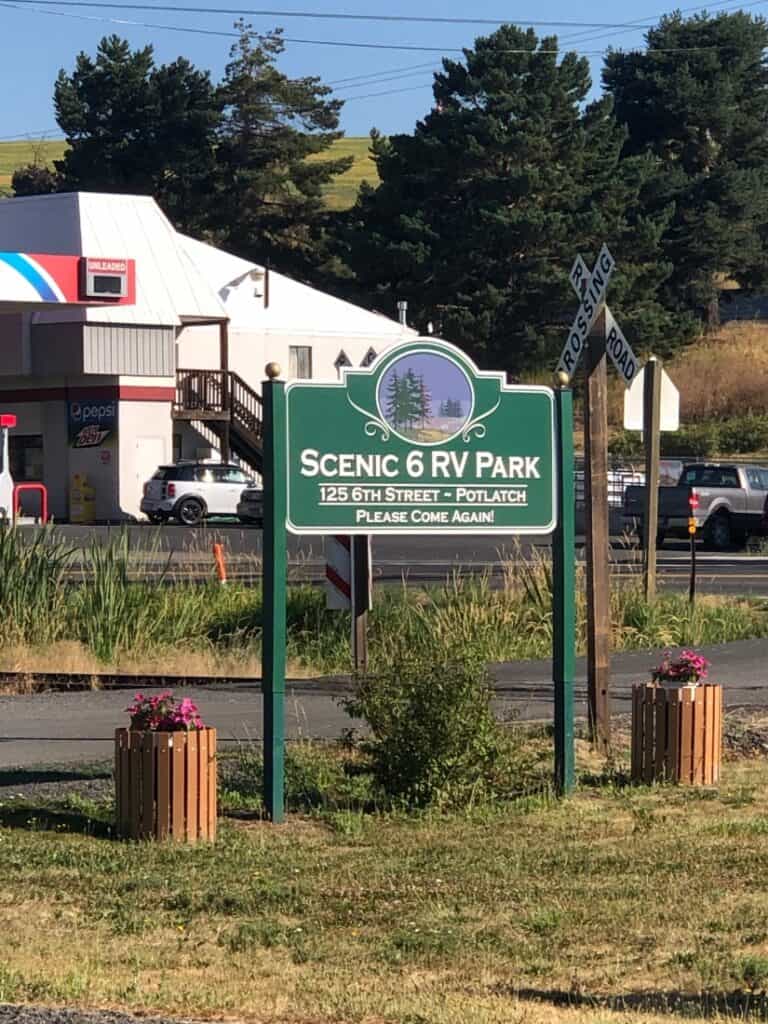 Scenic Six RV Park entry sign.