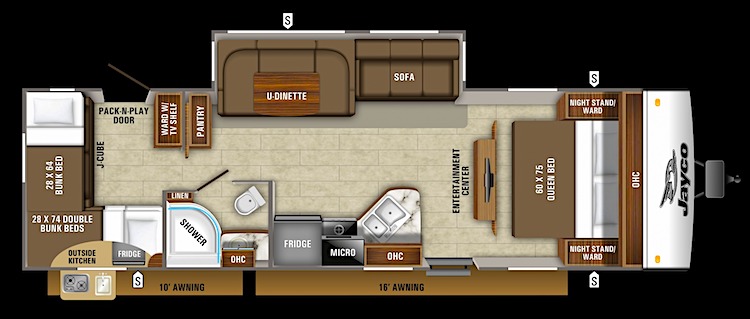 Jayco Jay Feather 29QB Floorplan - Travel Trailers with 2 Bedrooms