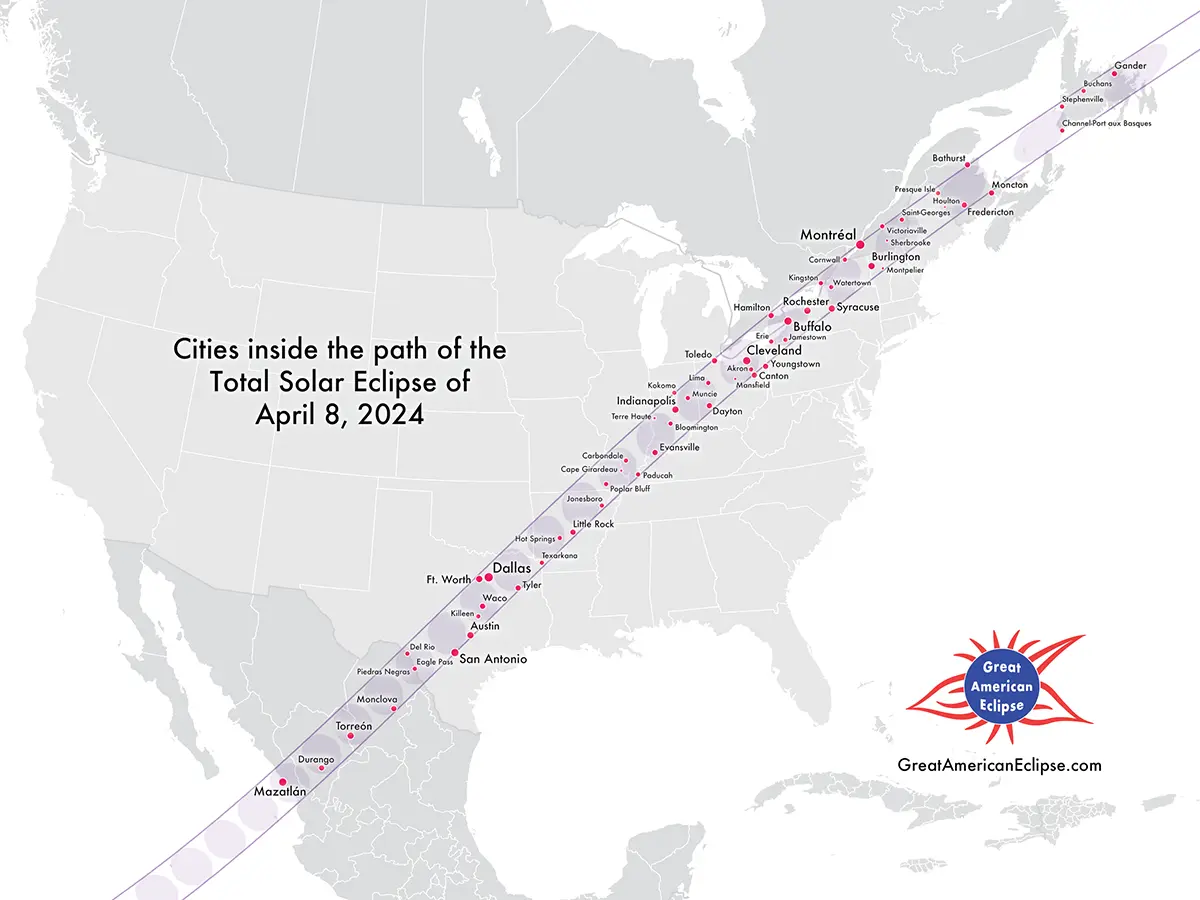 Path of the total solar eclipse April 8, 2024