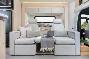 For 2025, the Corner Bed will be offered with Leisure Travel Vans' new Leisure Lounge option.