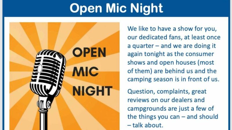 Tonight’s ‘RVing in New England’ Show Hosts Open Mic Night – RVBusiness – Breaking RV Industry News