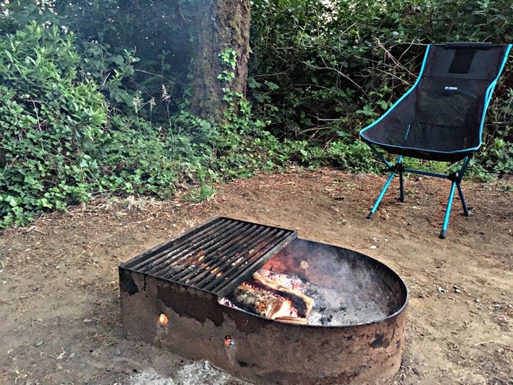 campfire ring and chair on leave no trace camping trip