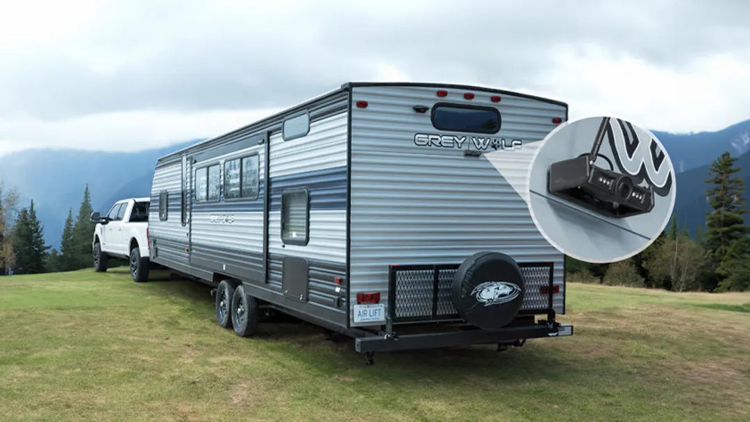 Air Lift Towtal View camera mounted on a travel trailer.