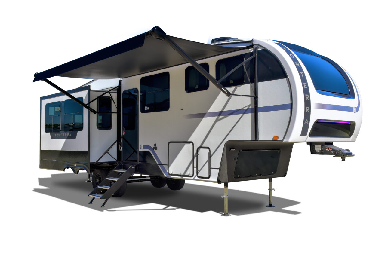 The 2024 Heartland RV Corterra 3.0 and 3.7 fifth wheel trailers feature a very distinctive exterior.