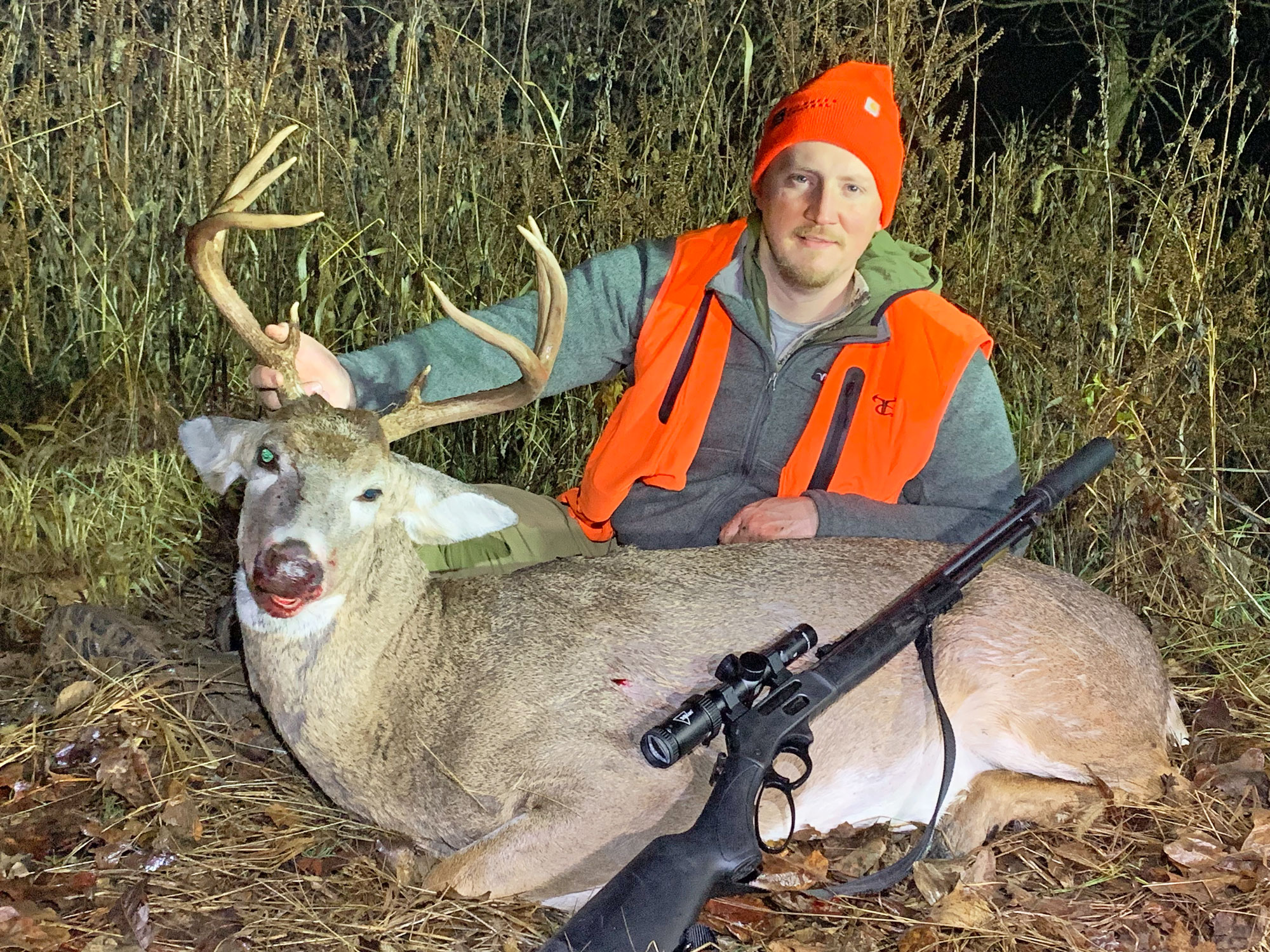 Tyler Freel with whitetail buck