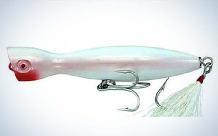  A white and pink best striped bass lure