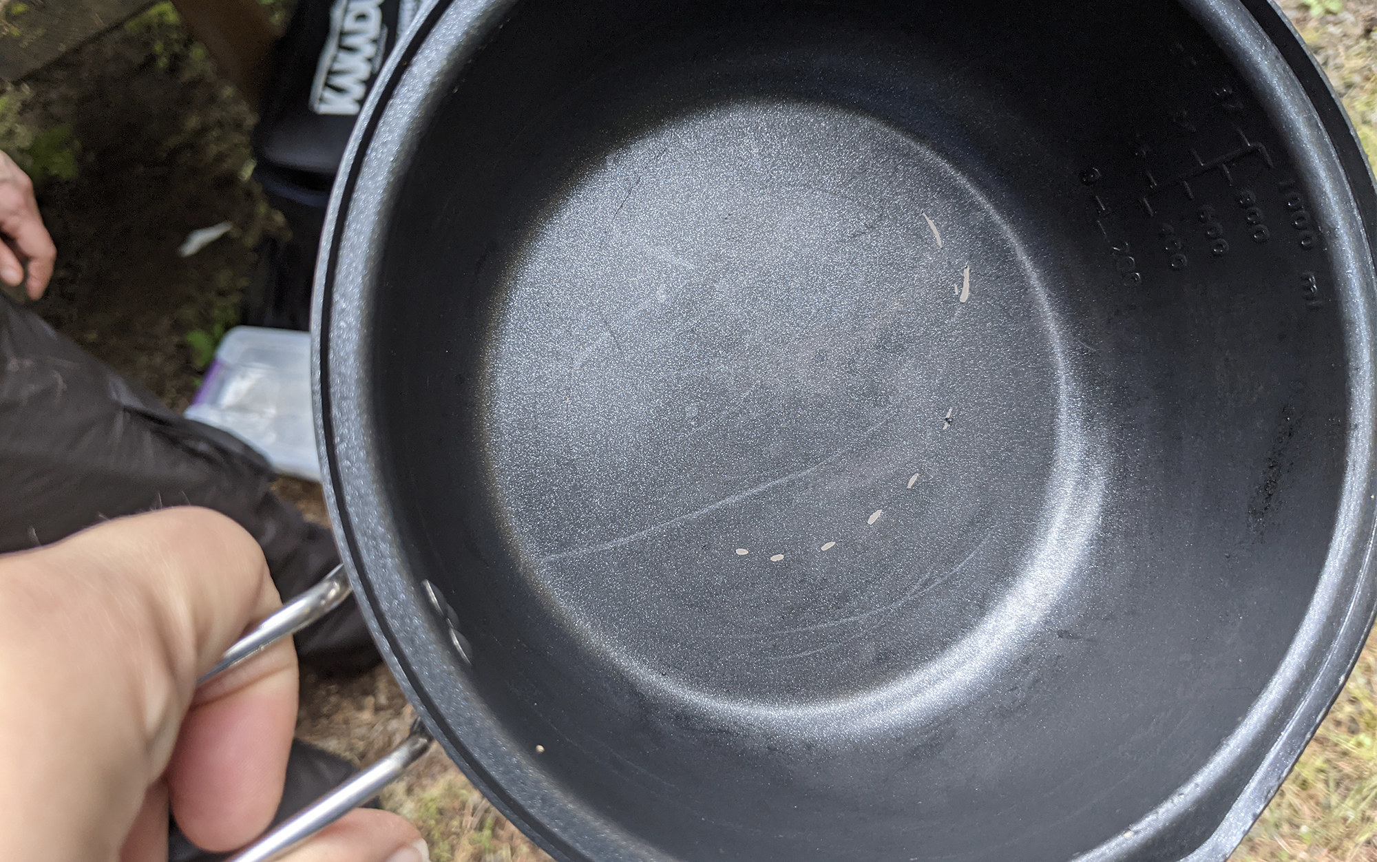 Scratched PTFE coating on camping cookware