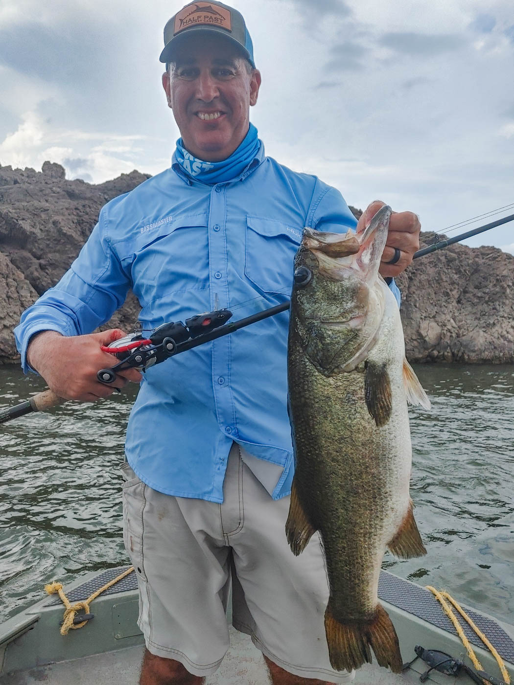 The author with a bass caught on a rat in Mexico.