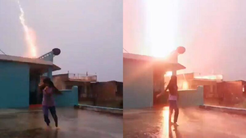 WATCH: Girl VERY Narrowly Avoids Terrifying Lightning Strikes
