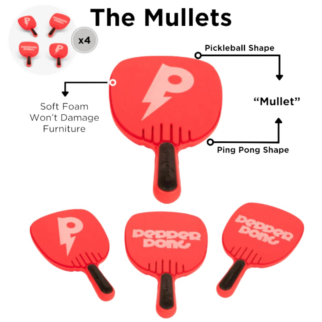Pepper Pong "mullets" - four paddles come with the game.