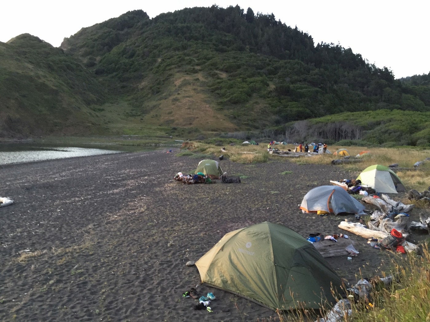 Tents on the beach at Sinkyone Wilderness State Park.