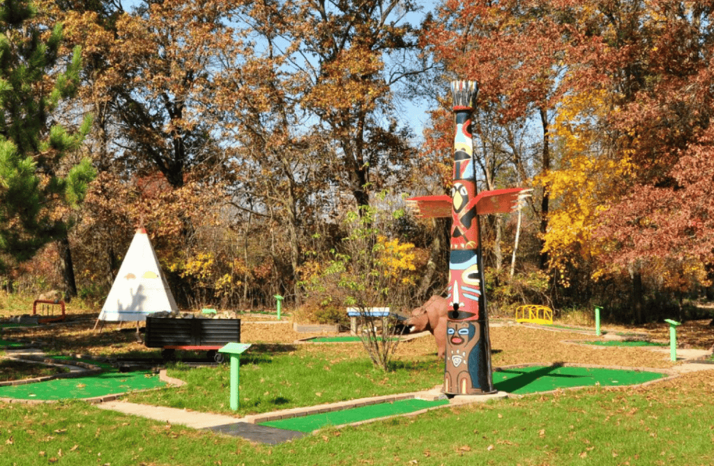 A native-themed mini golf is ready for summer fun at Yukon Trails RV & Camping Resort