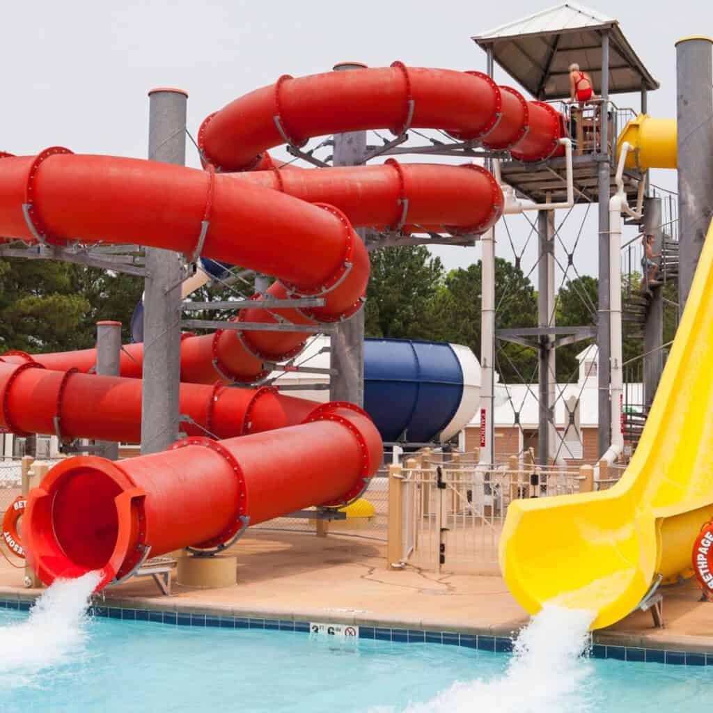 A water slide at Bethpage Camp Resort is ready for summer fun.