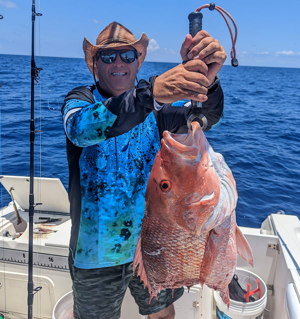 A bodiless snapper that was eaten by a shark. 