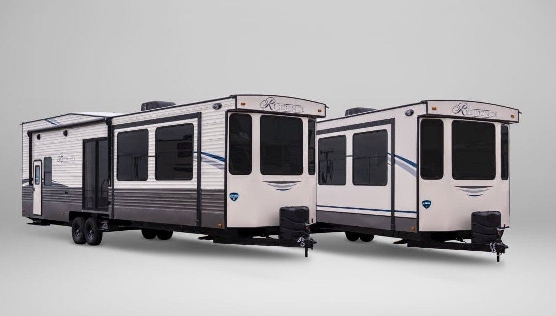 keystone rv destination trailer render against a white background